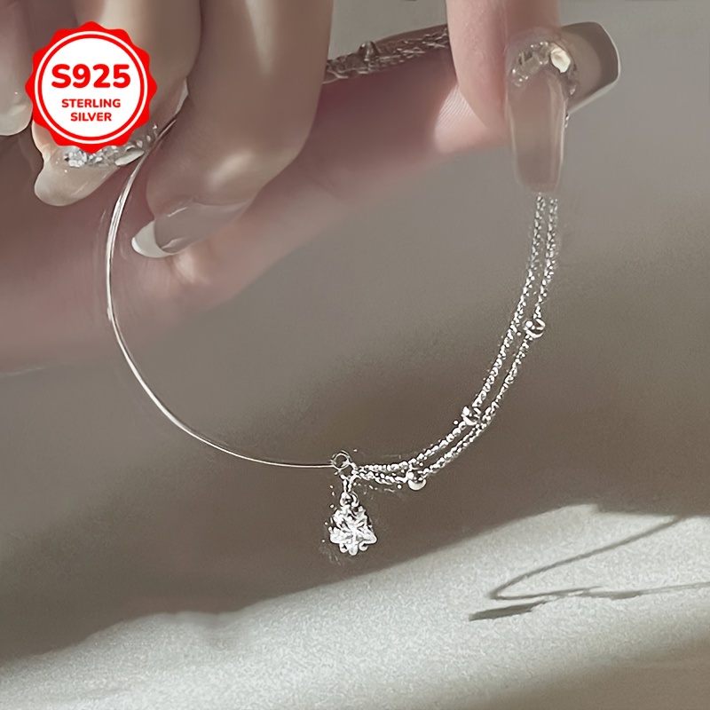 S925 Silvery Star Zirconia Bracelet Double Layer Chain